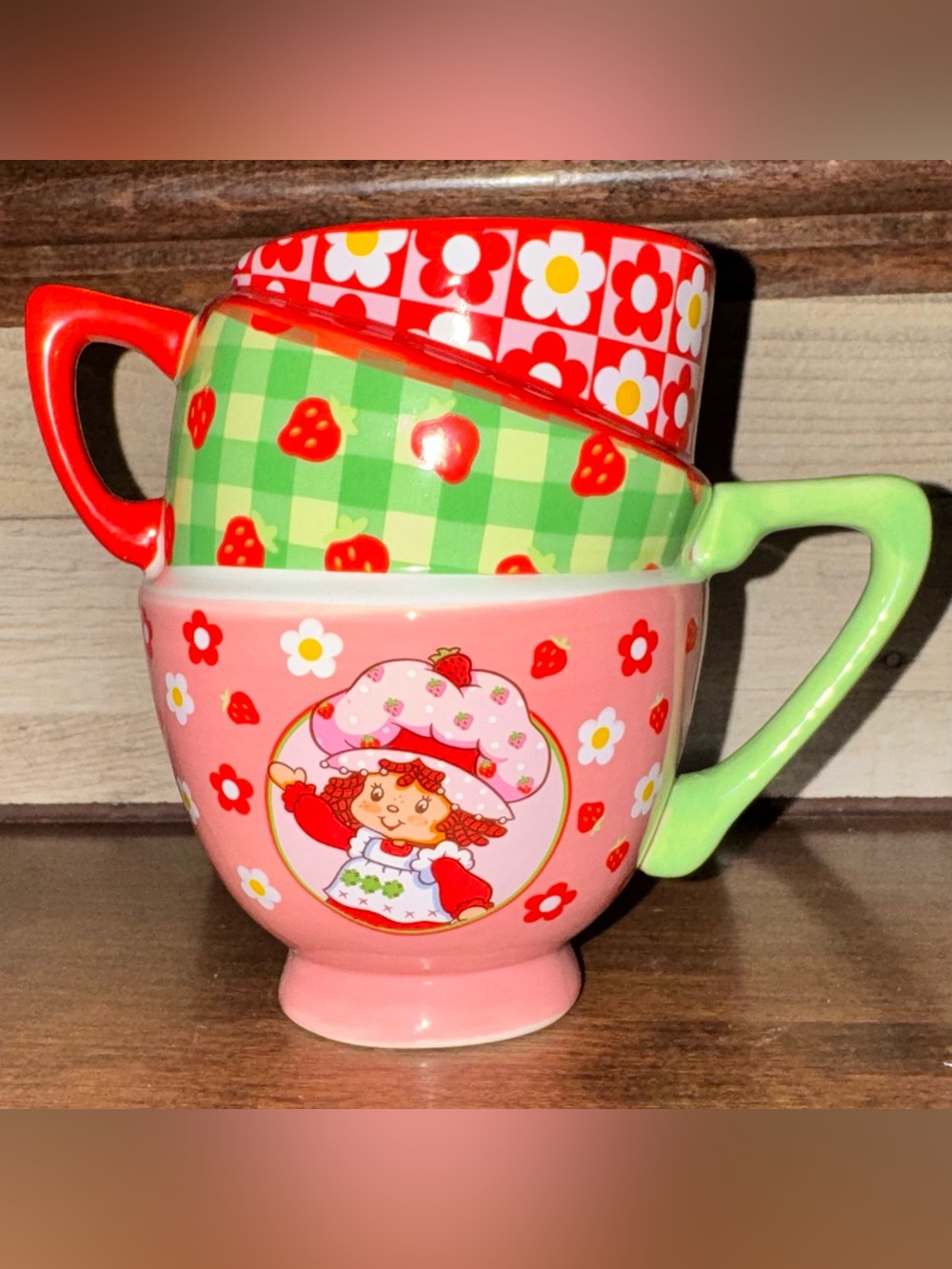 Cute 🥰 Strawberry Shortcake Tiered Stacked Mug 20 Oz Ceramic Cup Vintage Style